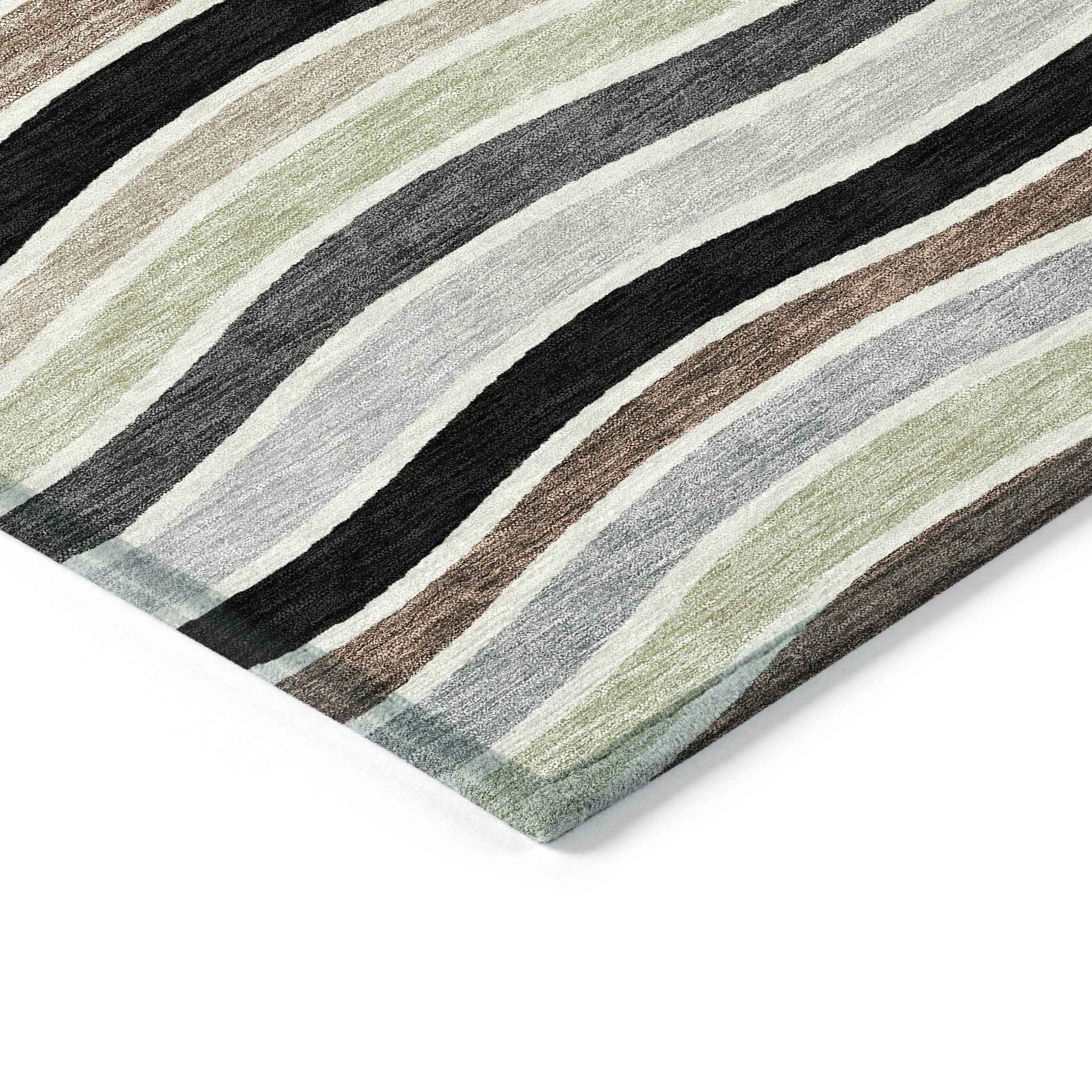 3' X 5' Black Pewter And Ivory Striped Washable Indoor Outdoor Area Rug