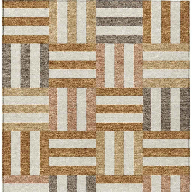 3' X 5' Chili Red Ivory And Copper Geometric Washable Indoor Outdoor Area Rug