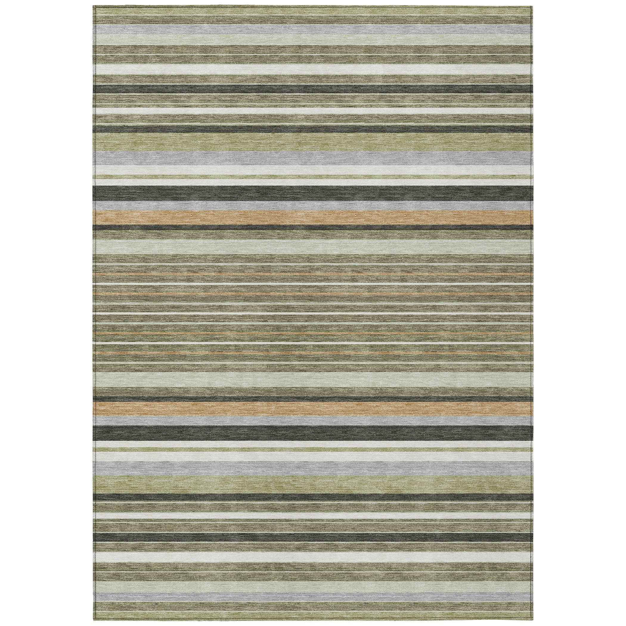 8' X 10' Olive Green Copper And Ivory Striped Washable Indoor Outdoor Area Rug