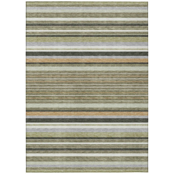 8' X 10' Olive Green Copper And Ivory Striped Washable Indoor Outdoor Area Rug