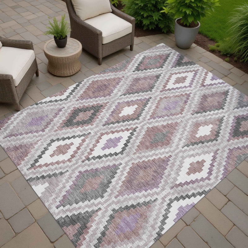 3' X 5' Blush Ivory And Gray Geometric Washable Indoor Outdoor Area Rug