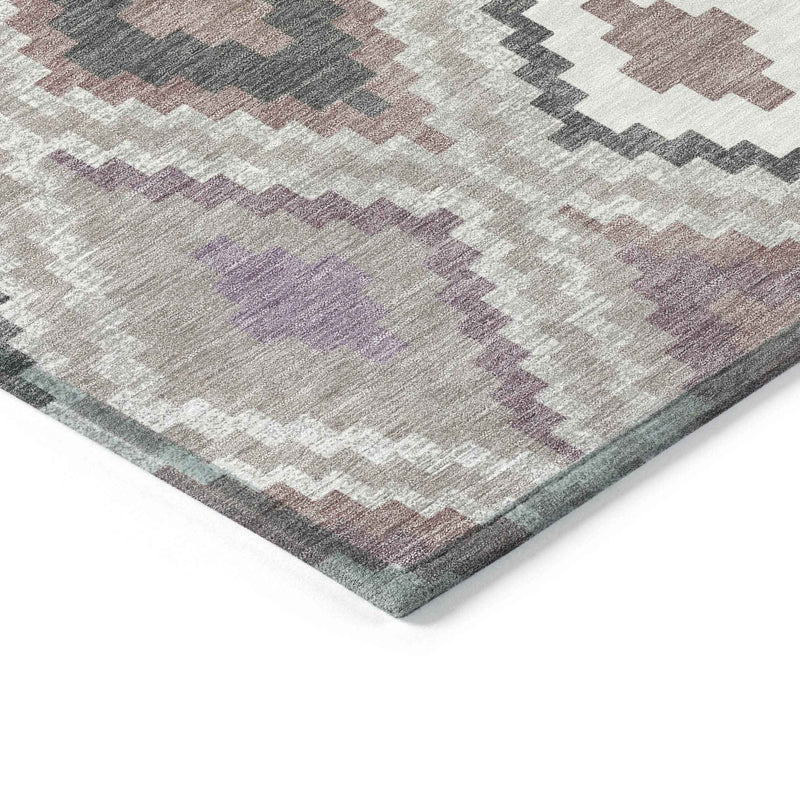3' X 5' Blush Ivory And Gray Geometric Washable Indoor Outdoor Area Rug
