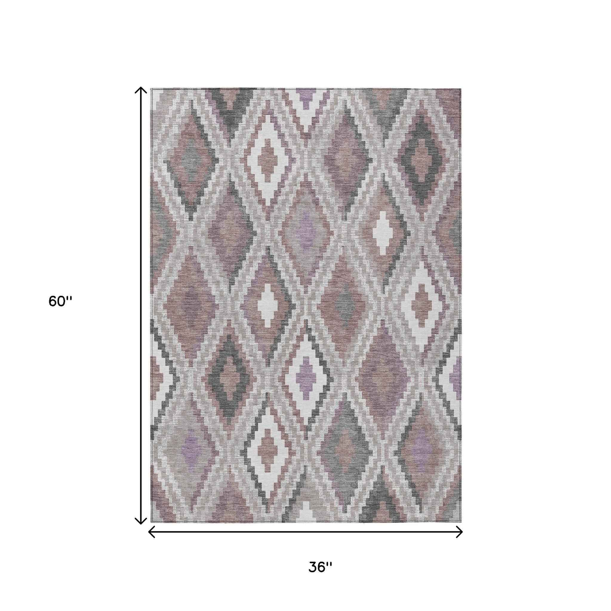 3' X 5' Blush Ivory And Gray Geometric Washable Indoor Outdoor Area Rug