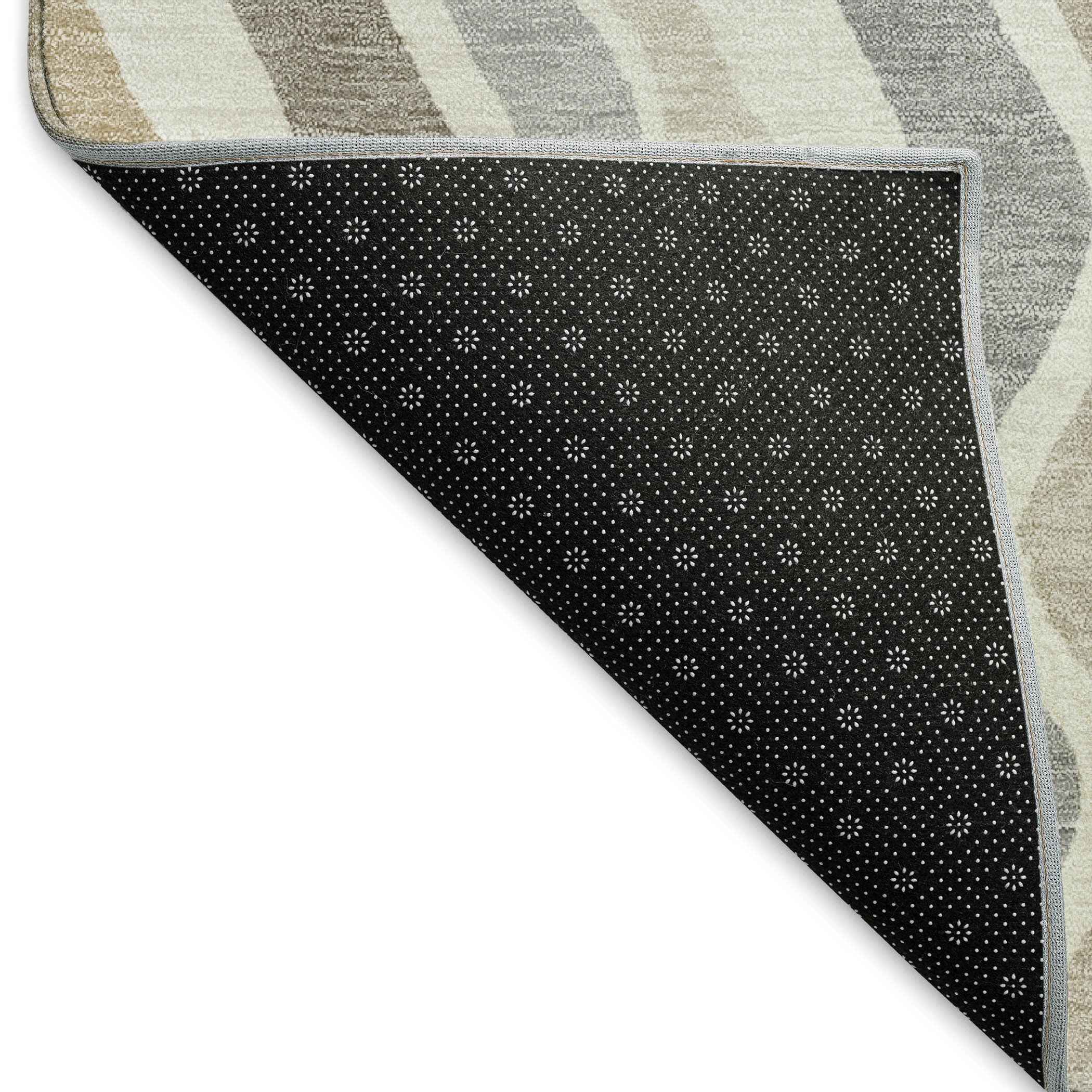 9' X 12' Ivory Khaki And Beige Striped Washable Indoor Outdoor Area Rug