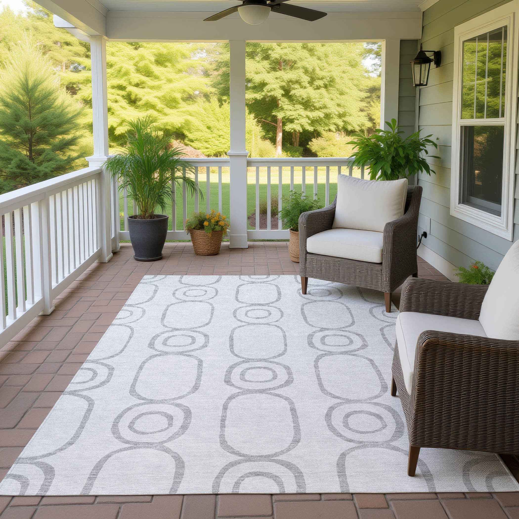 10' X 14' Silver And Gray Geometric Washable Indoor Outdoor Area Rug