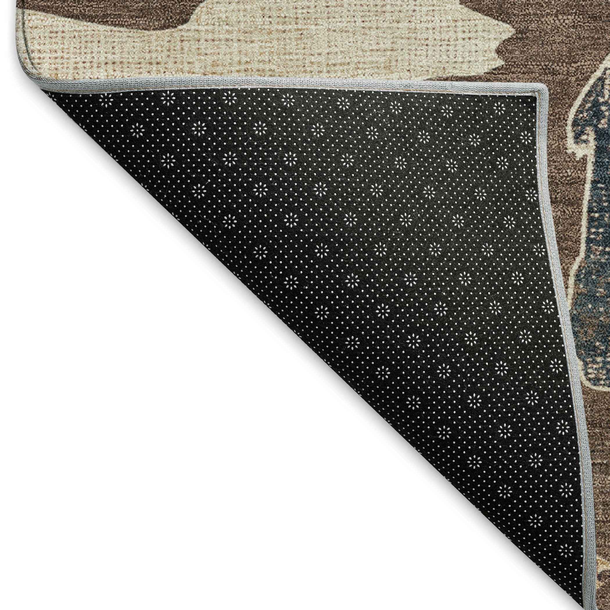 5' X 8' Chocolate Ivory And Blue Animal Print Washable Indoor Outdoor Area Rug