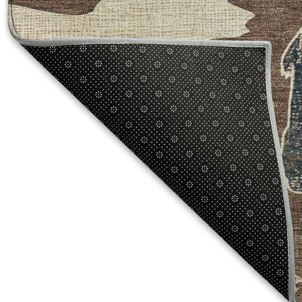 5' X 8' Chocolate Ivory And Blue Animal Print Washable Indoor Outdoor Area Rug