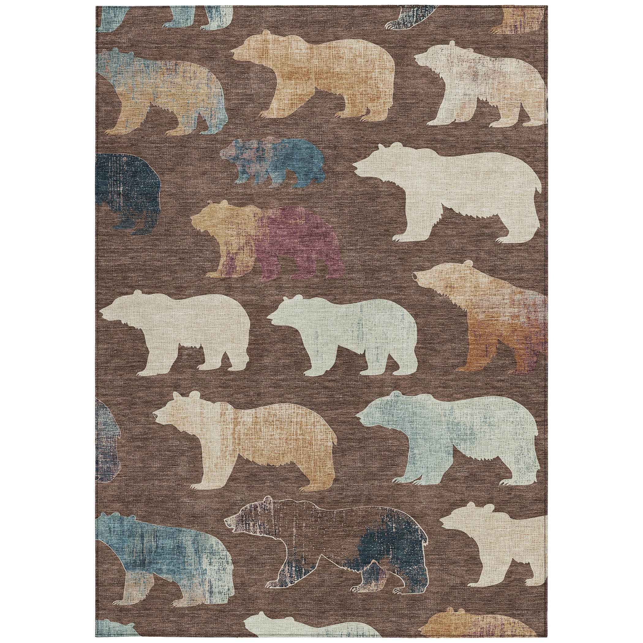 5' X 8' Chocolate Ivory And Blue Animal Print Washable Indoor Outdoor Area Rug