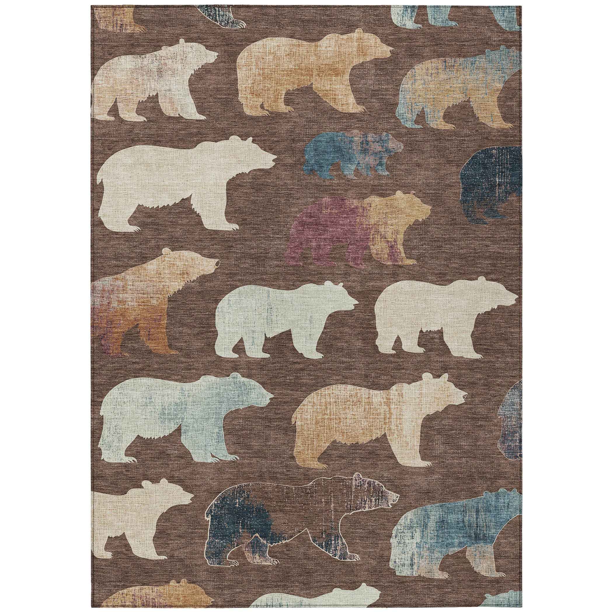 5' X 8' Chocolate Ivory And Blue Animal Print Washable Indoor Outdoor Area Rug