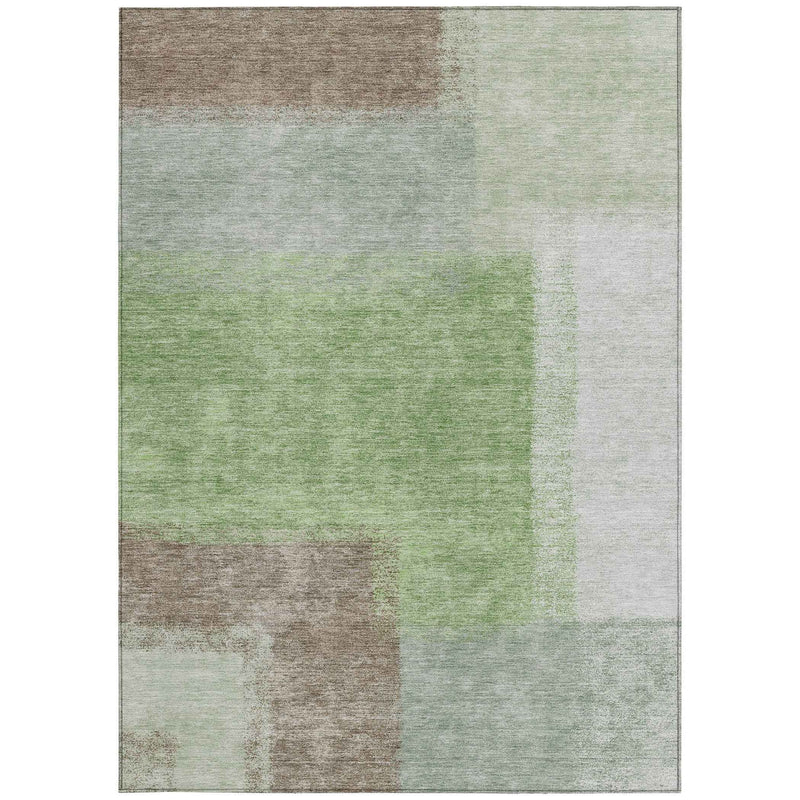 5' X 8' Artichoke Green Ivory And Brown Abstract Washable Indoor Outdoor Area Rug