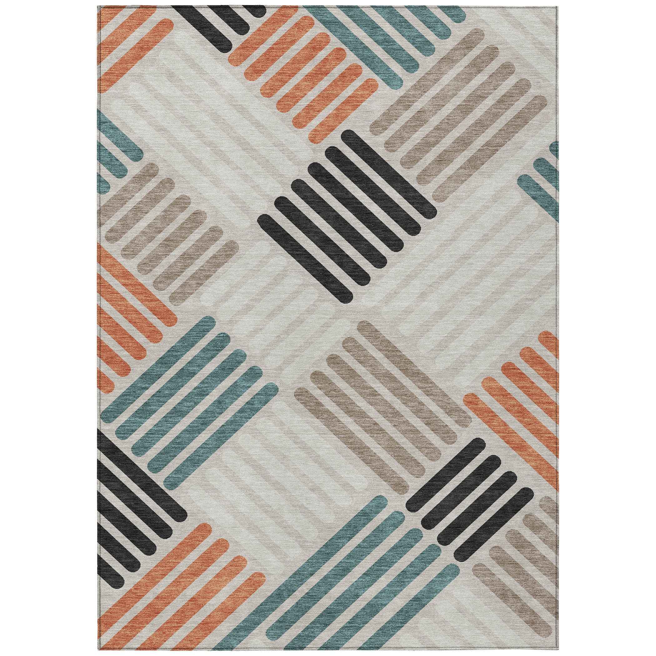 10' X 14' Sand Ivory And Black Geometric Washable Indoor Outdoor Area Rug
