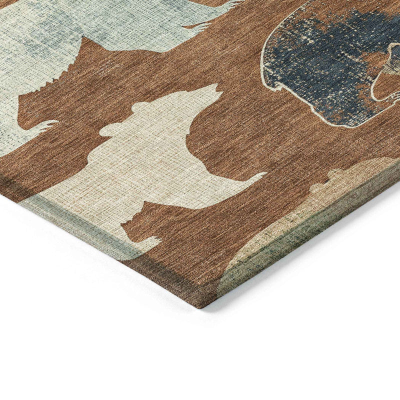 8' Chili Red Ivory And Beige Round Animal Print Washable Indoor Outdoor Area Rug