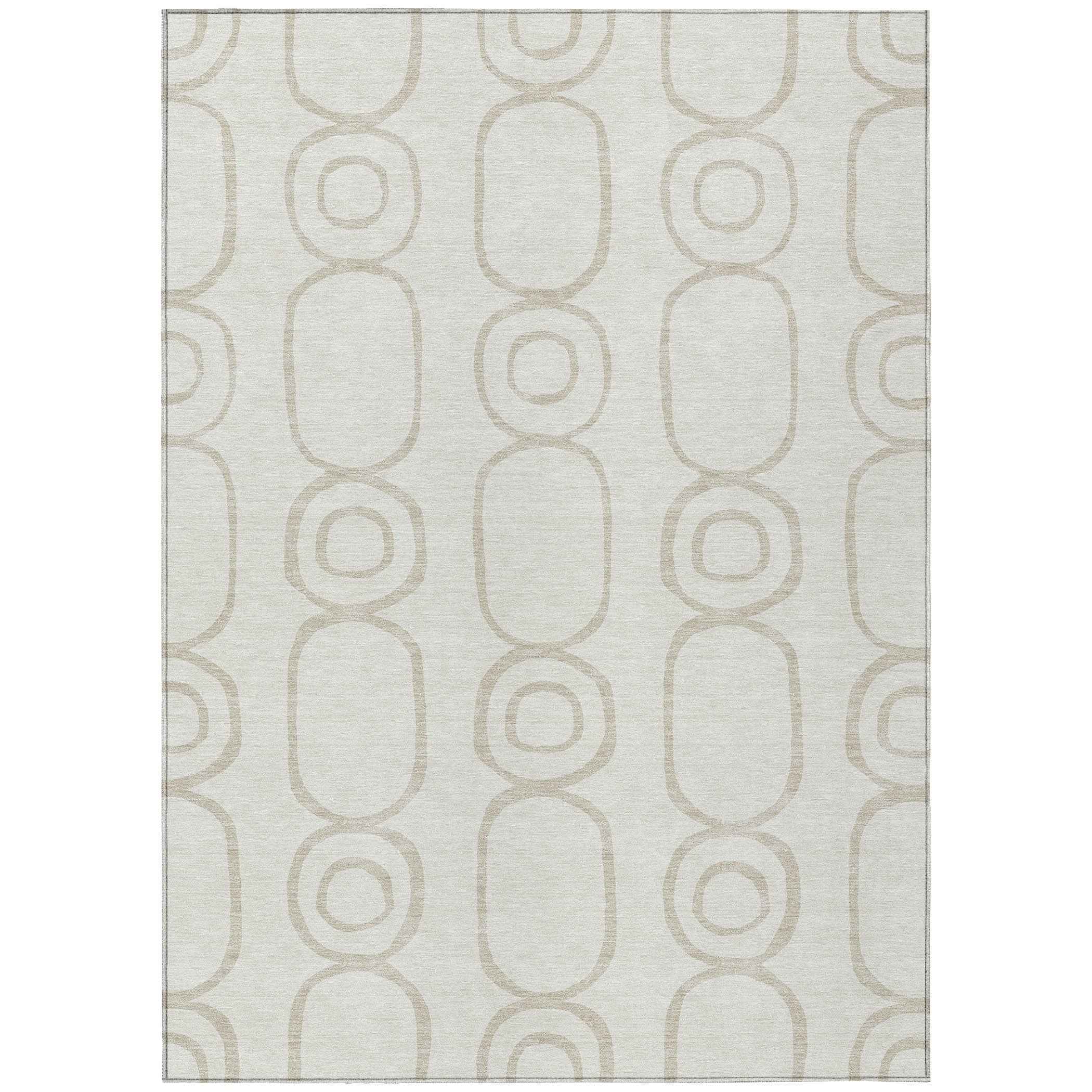 3' X 5' Ivory And Beige Geometric Washable Indoor Outdoor Area Rug