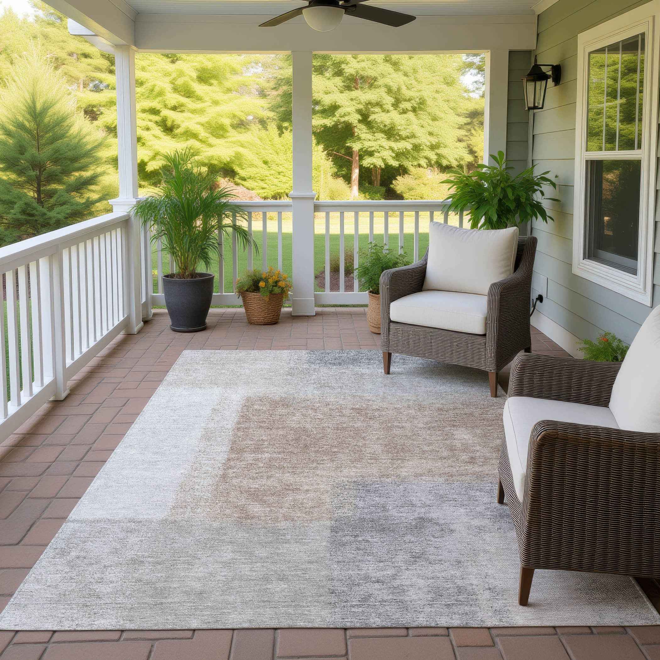 9' X 12' Taupe Ivory And Gray Abstract Washable Indoor Outdoor Area Rug