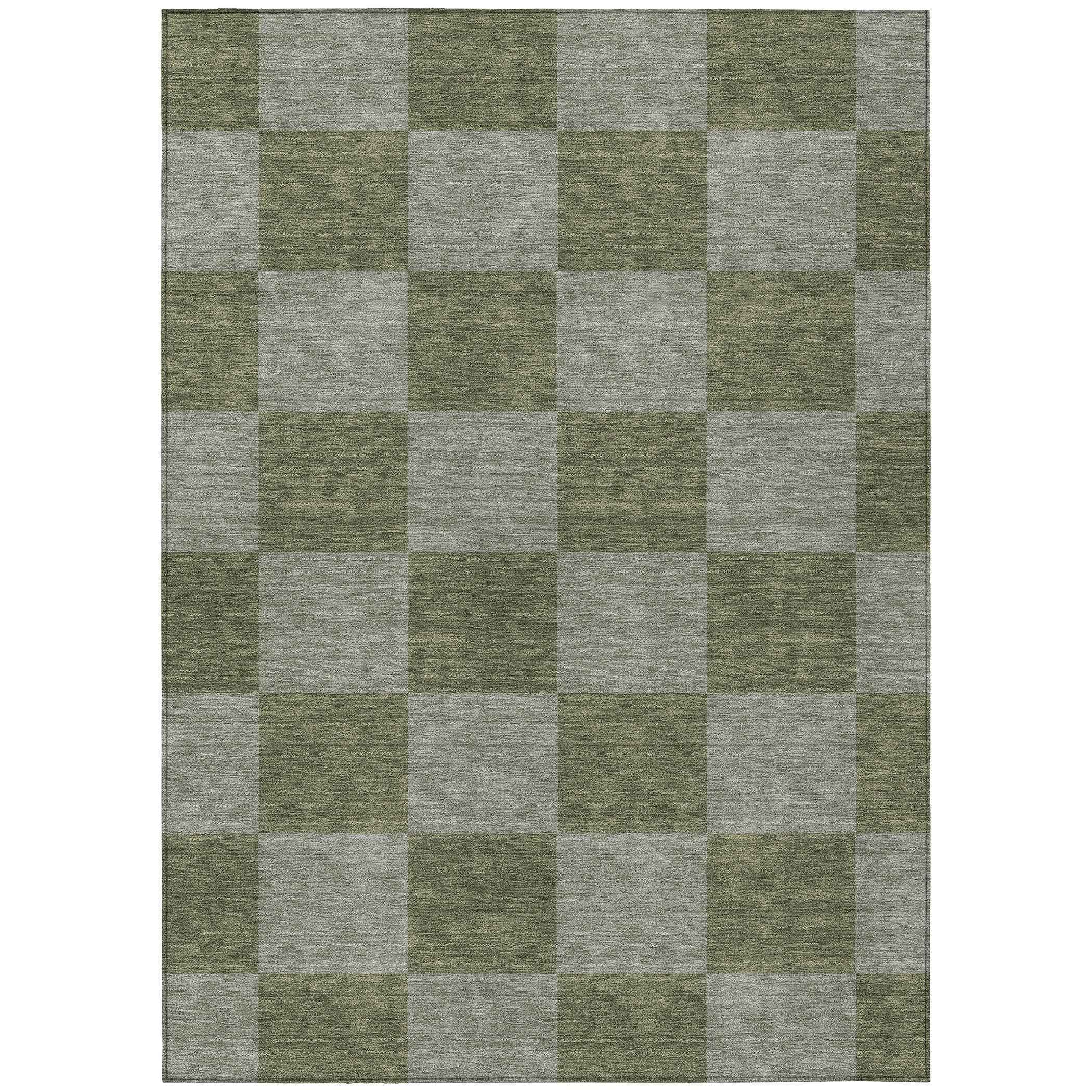 3' X 5' Olive Green And Gray Geometric Washable Indoor Outdoor Area Rug