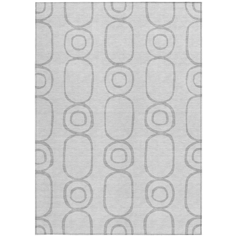 8' X 10' Silver And Gray Geometric Washable Indoor Outdoor Area Rug