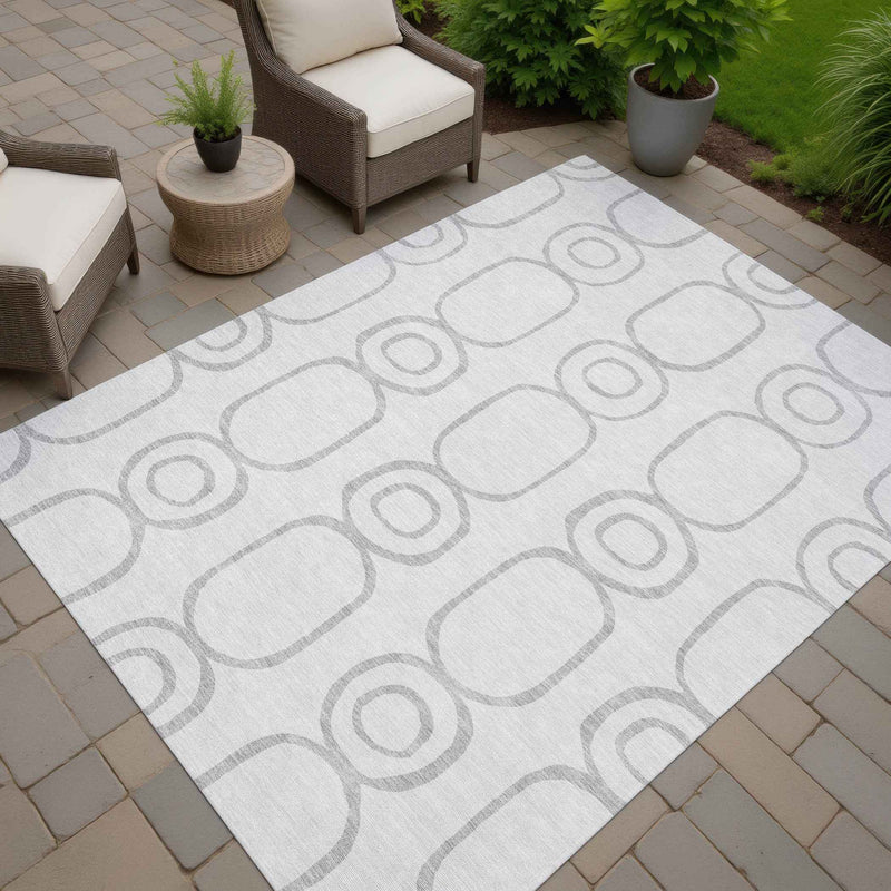8' X 10' Silver And Gray Geometric Washable Indoor Outdoor Area Rug