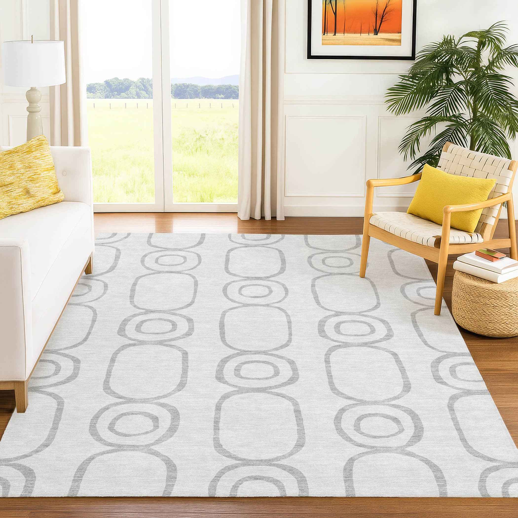 8' X 10' Silver And Gray Geometric Washable Indoor Outdoor Area Rug