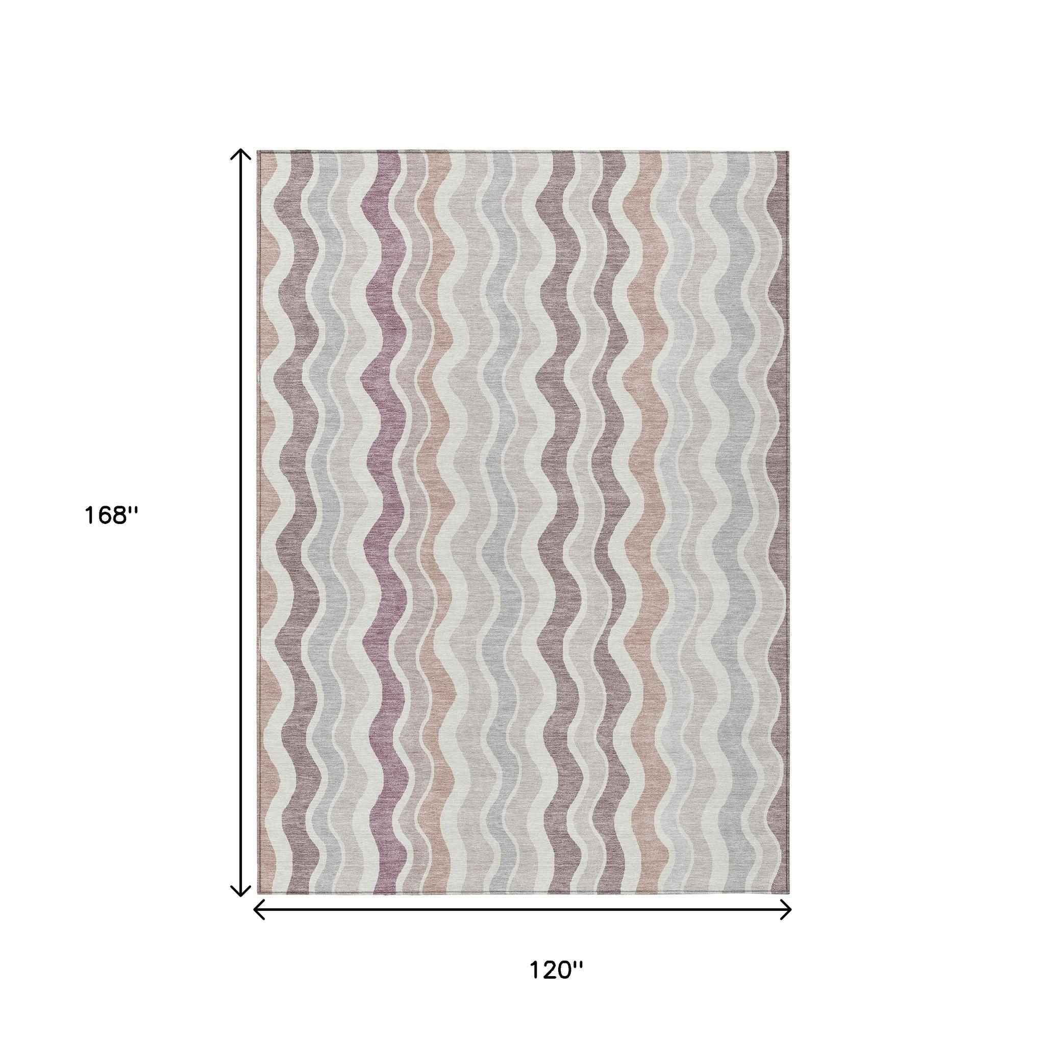 10' X 14' Blush Ivory And Taupe Striped Washable Indoor Outdoor Area Rug