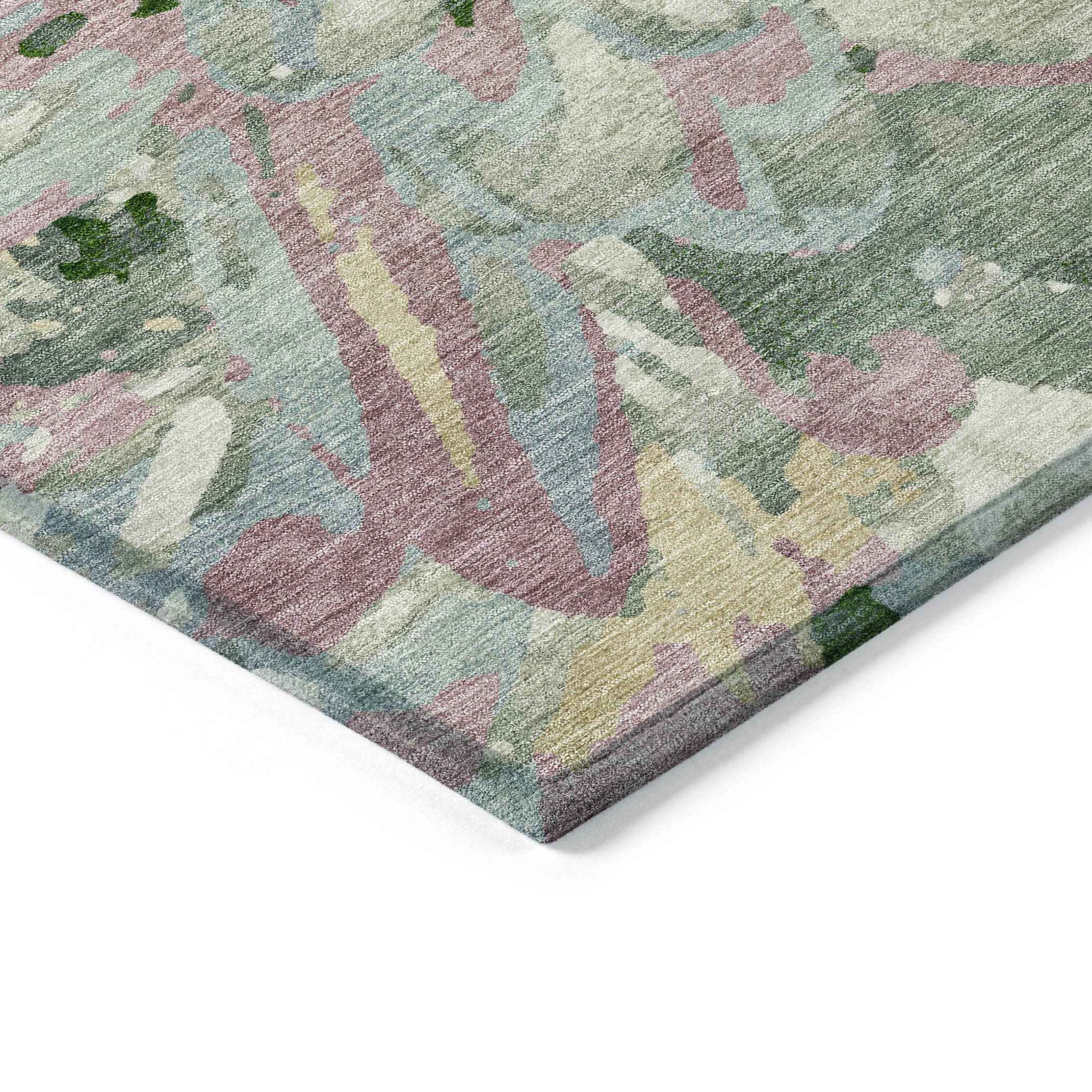 10' X 14' Sage Gold And Emerald Floral Washable Indoor Outdoor Area Rug