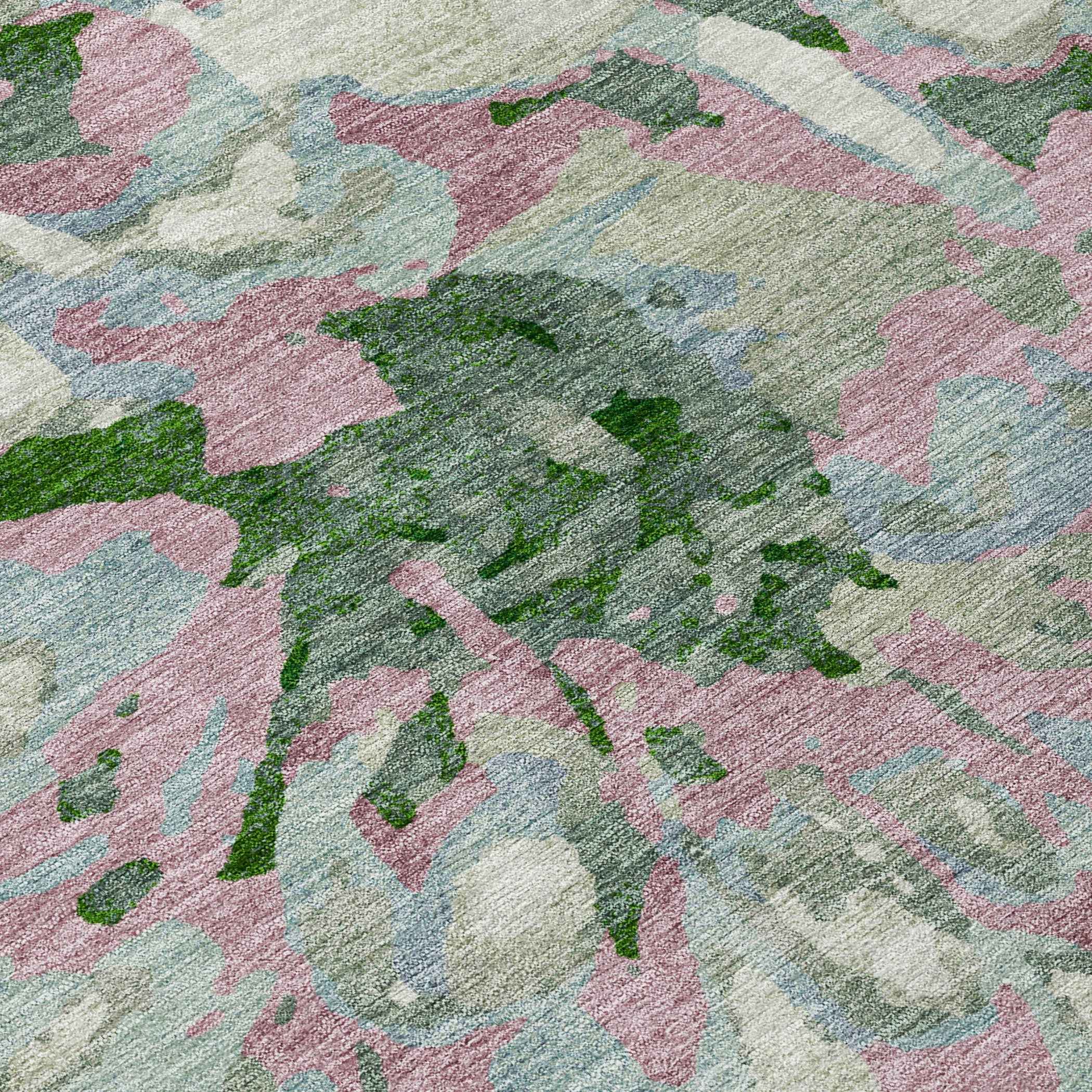 10' X 14' Sage Gold And Emerald Floral Washable Indoor Outdoor Area Rug