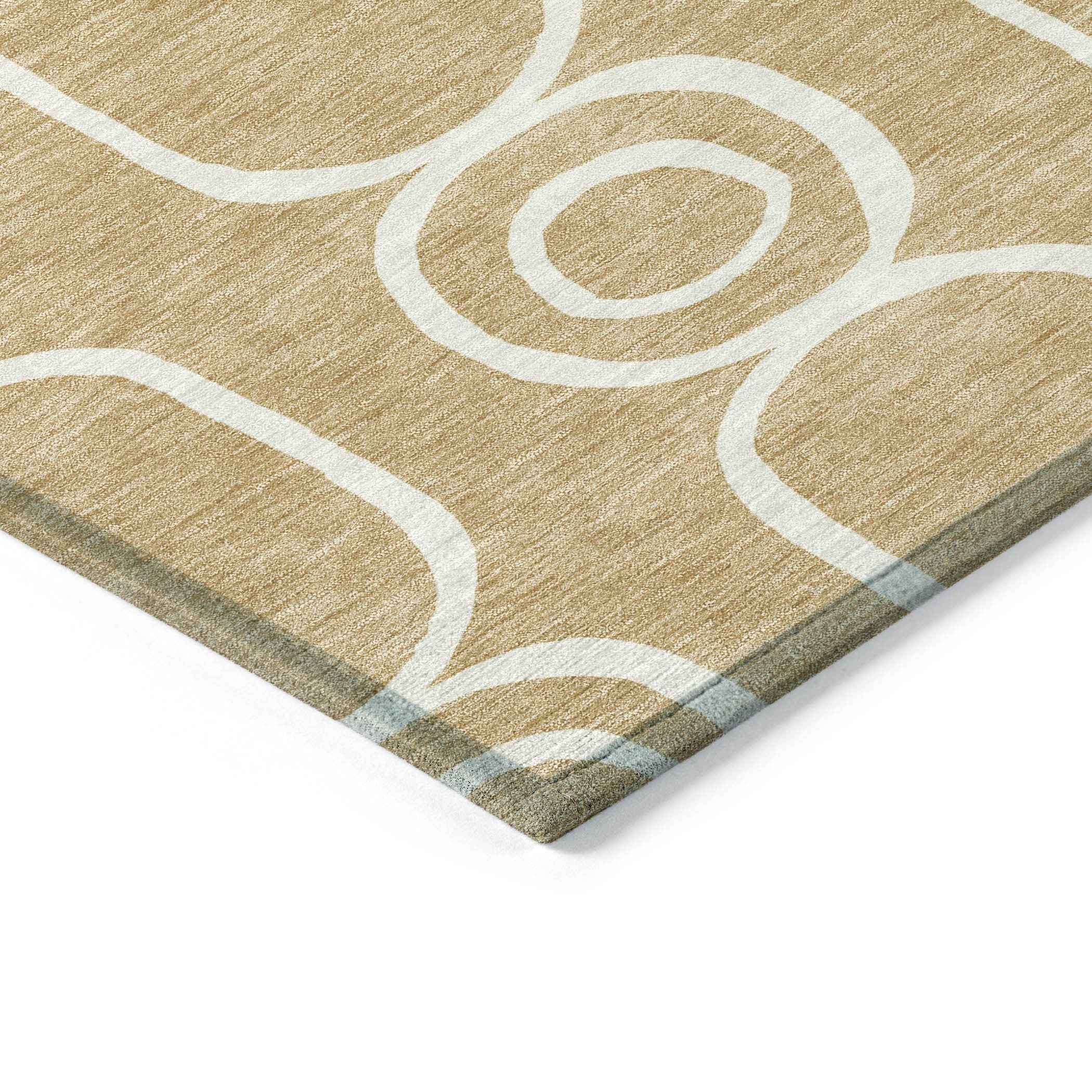 10' X 14' Gold And Ivory Geometric Washable Indoor Outdoor Area Rug