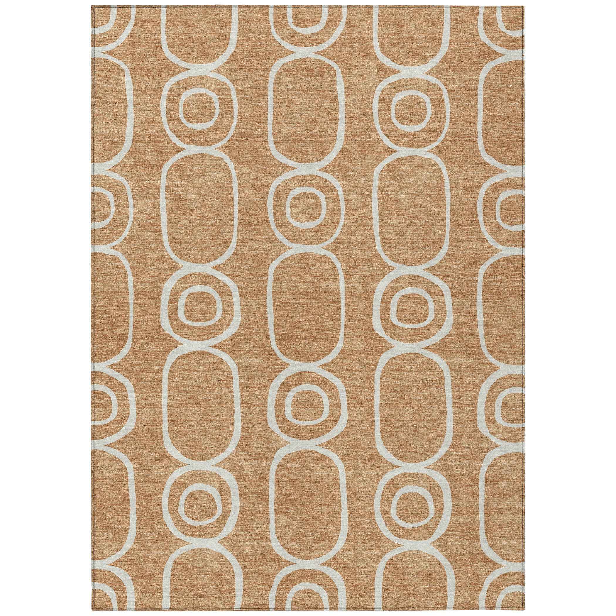 10' X 14' Rust And Ivory Geometric Washable Indoor Outdoor Area Rug
