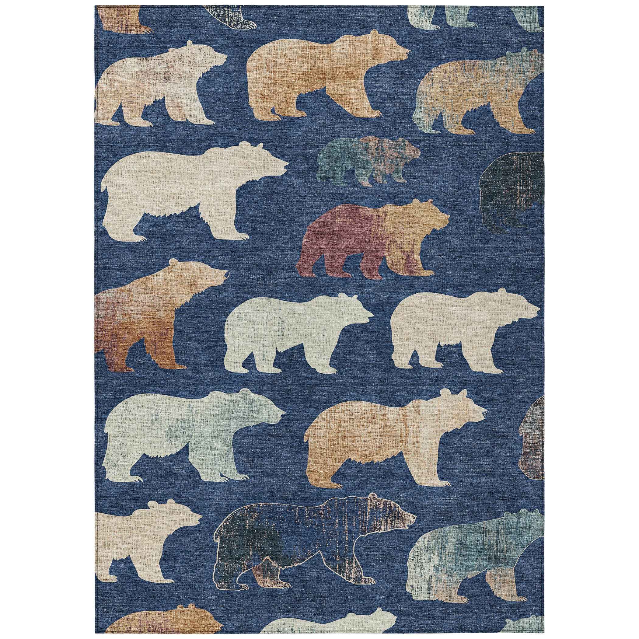 3' X 5' Navy Blue Ivory And Beige Animal Print Washable Indoor Outdoor Area Rug
