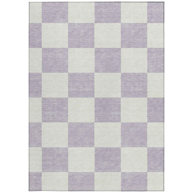9' X 12' Lavender And Ivory Geometric Washable Indoor Outdoor Area Rug