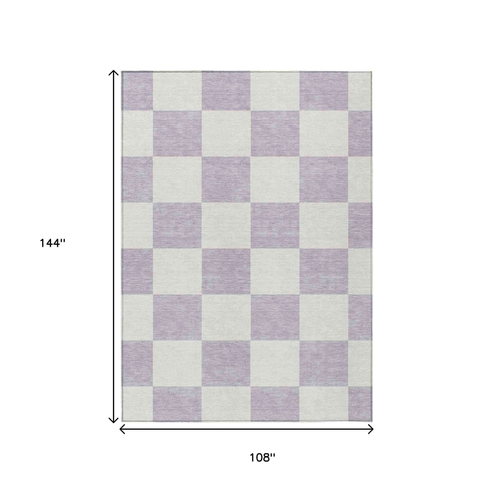 9' X 12' Lavender And Ivory Geometric Washable Indoor Outdoor Area Rug