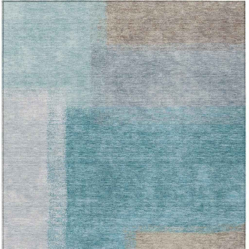 10' X 14' Teal Blue Ivory And Gray Abstract Washable Indoor Outdoor Area Rug