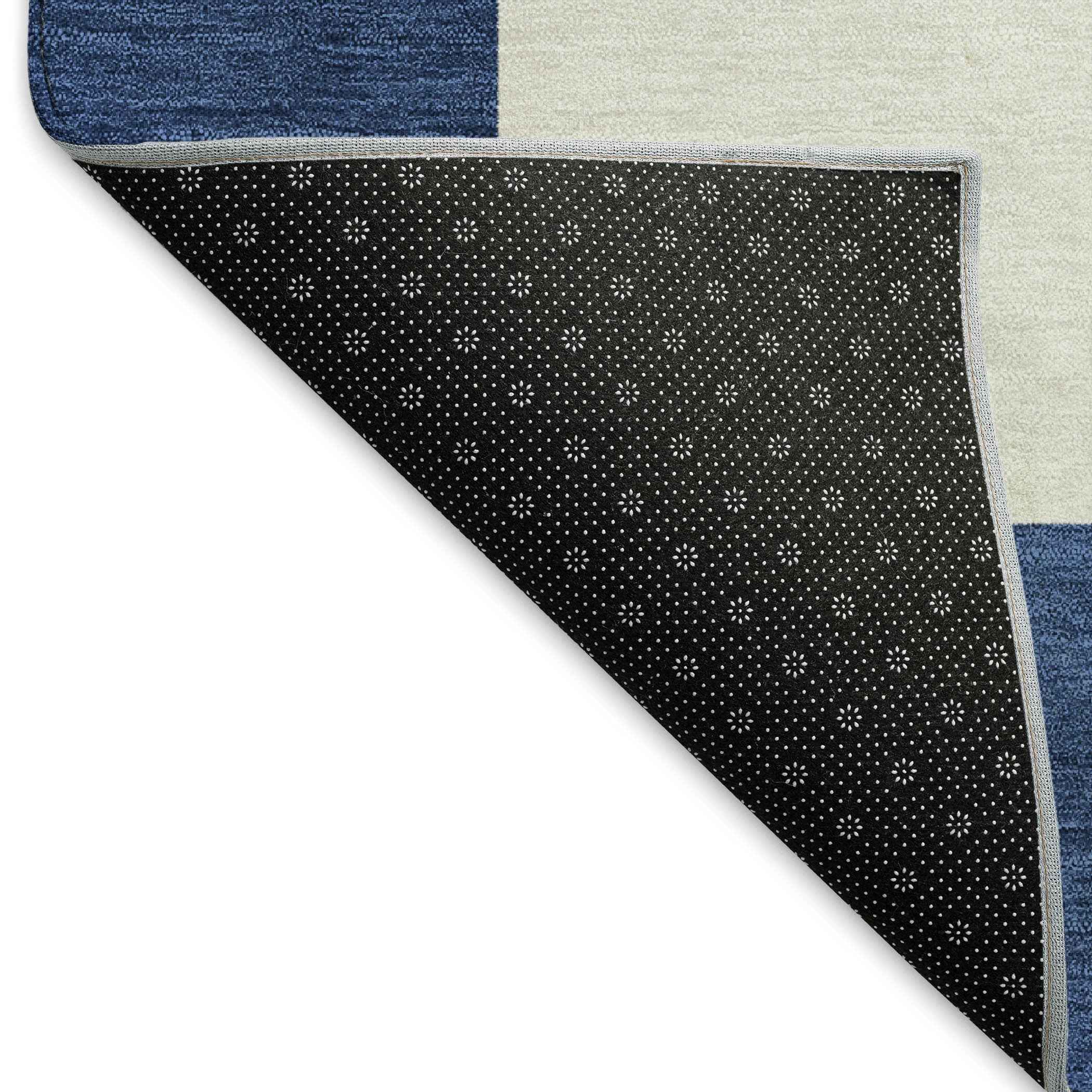 3' X 5' Navy Blue And Ivory Geometric Washable Indoor Outdoor Area Rug