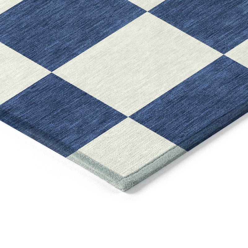 3' X 5' Navy Blue And Ivory Geometric Washable Indoor Outdoor Area Rug
