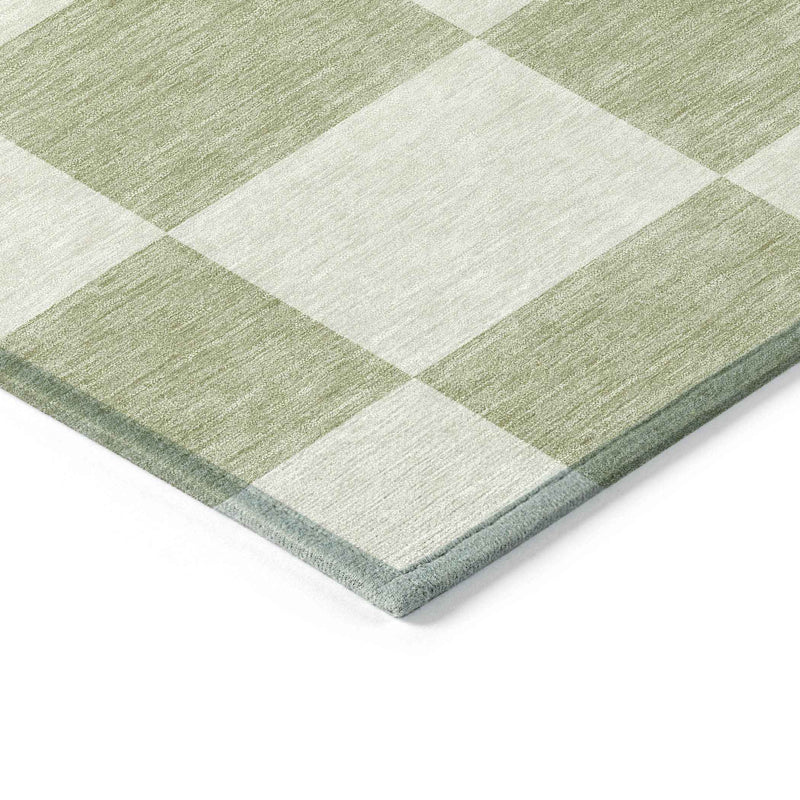 5' X 8' Artichoke Green And Ivory Geometric Washable Indoor Outdoor Area Rug