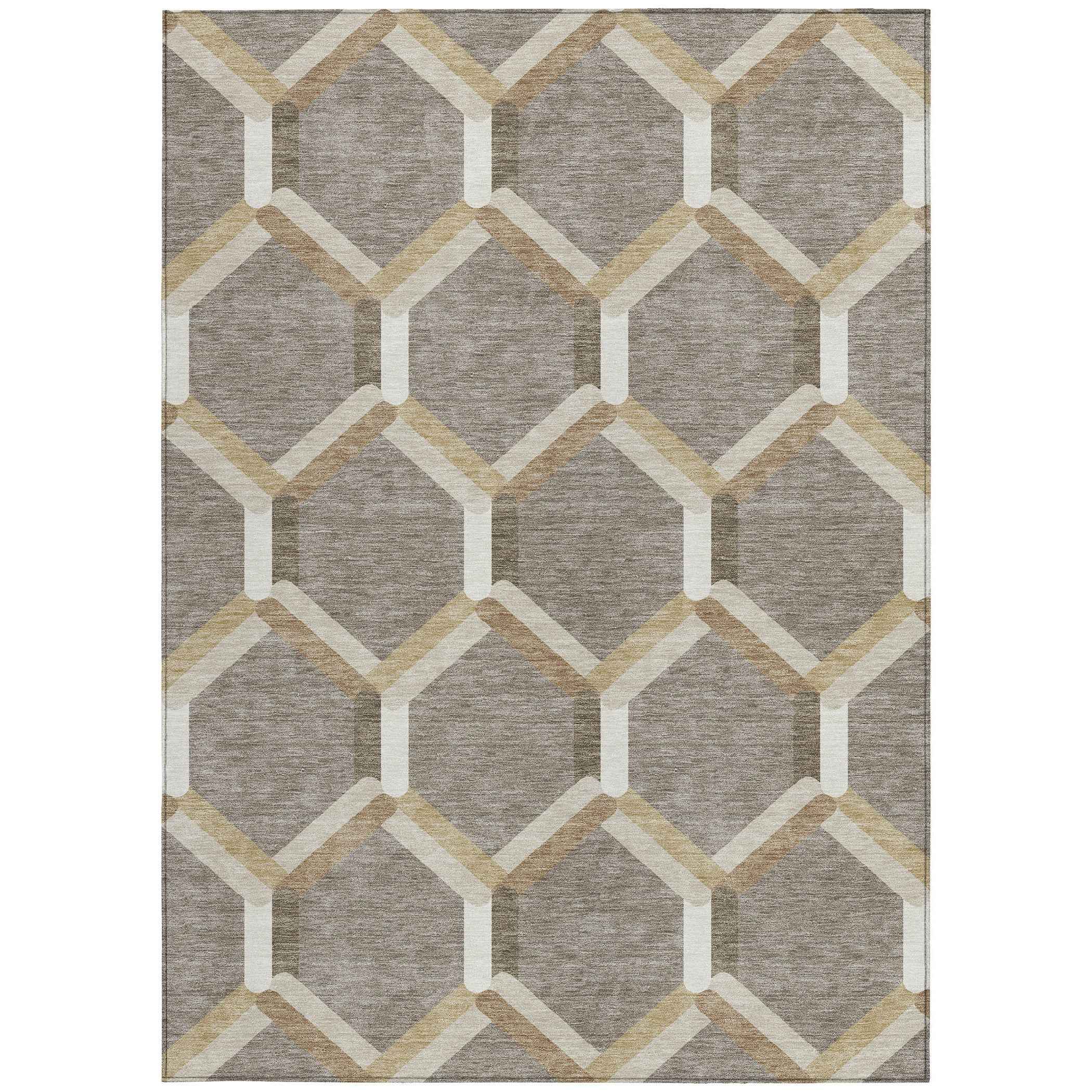 3' X 5' Taupe Beige And Ivory Geometric Washable Indoor Outdoor Area Rug