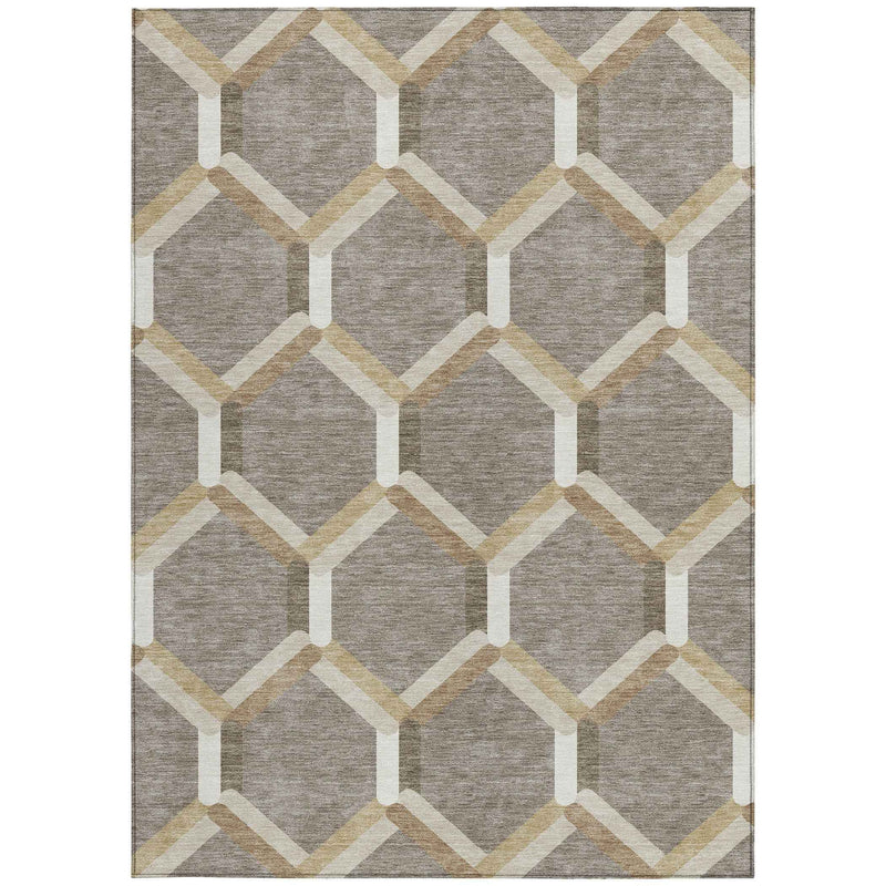 3' X 5' Taupe Beige And Ivory Geometric Washable Indoor Outdoor Area Rug