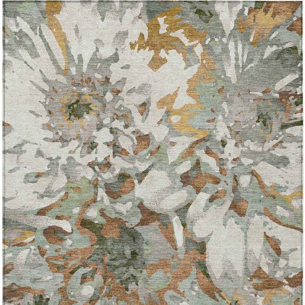 5' X 8' Copper Gray And Ivory Floral Washable Indoor Outdoor Area Rug