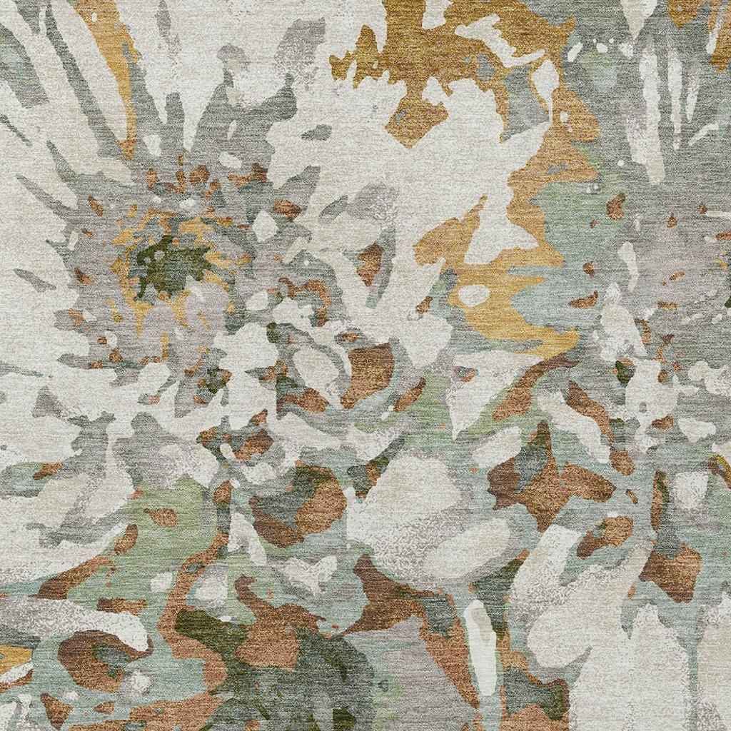 5' X 8' Copper Gray And Ivory Floral Washable Indoor Outdoor Area Rug
