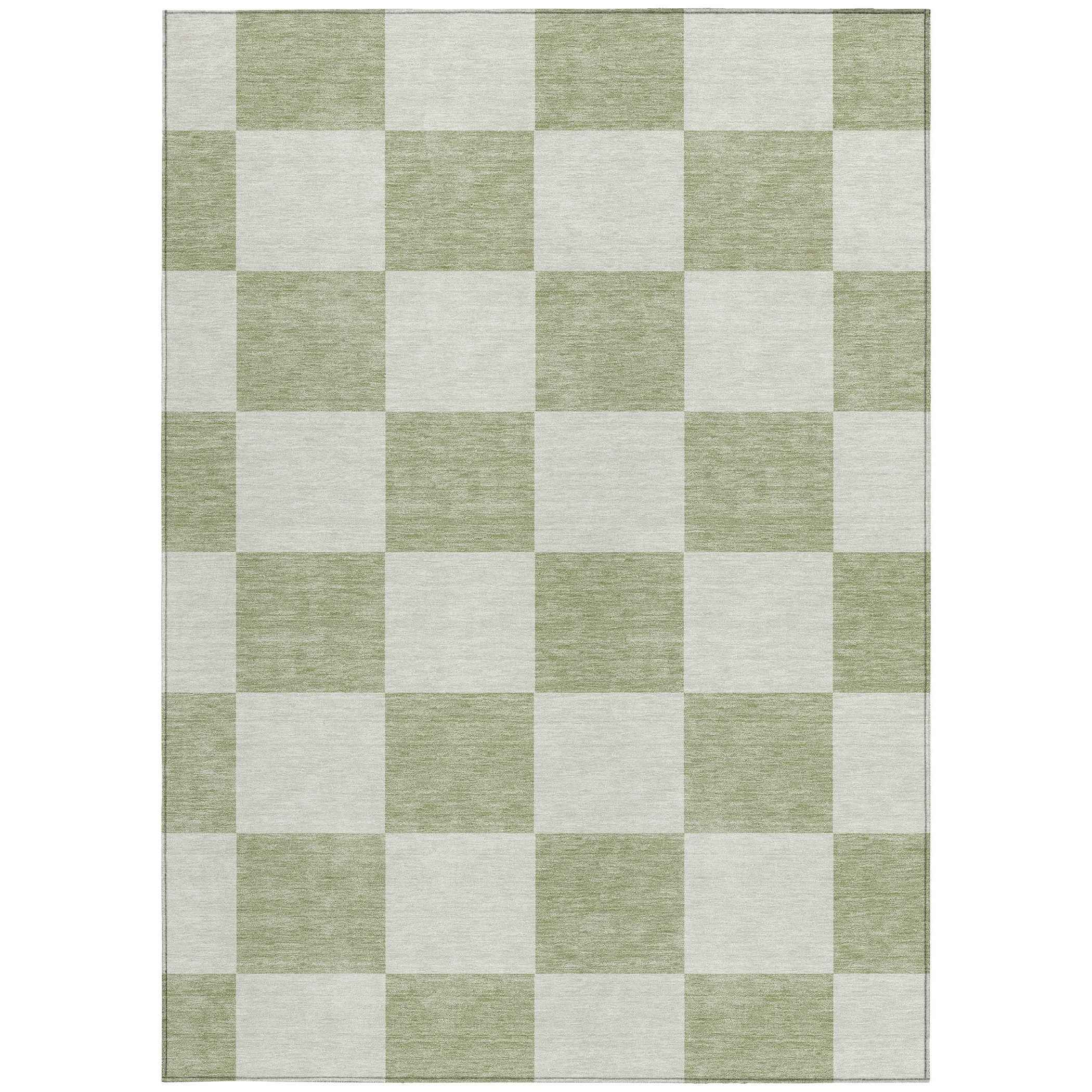 8' X 10' Artichoke Green And Ivory Geometric Washable Indoor Outdoor Area Rug