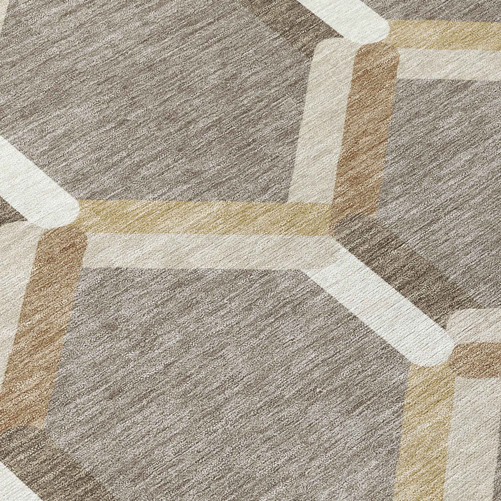 9' X 12' Taupe Beige And Ivory Geometric Washable Indoor Outdoor Area Rug