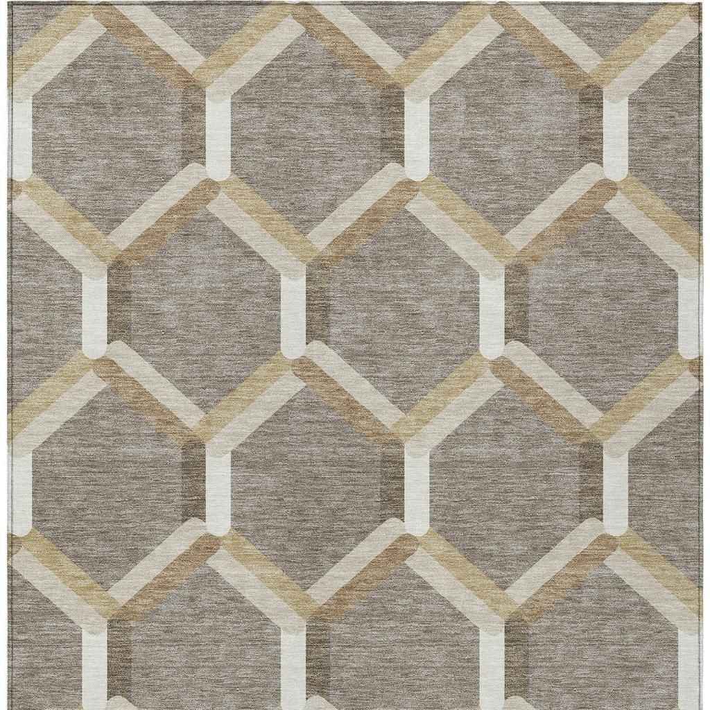 9' X 12' Taupe Beige And Ivory Geometric Washable Indoor Outdoor Area Rug