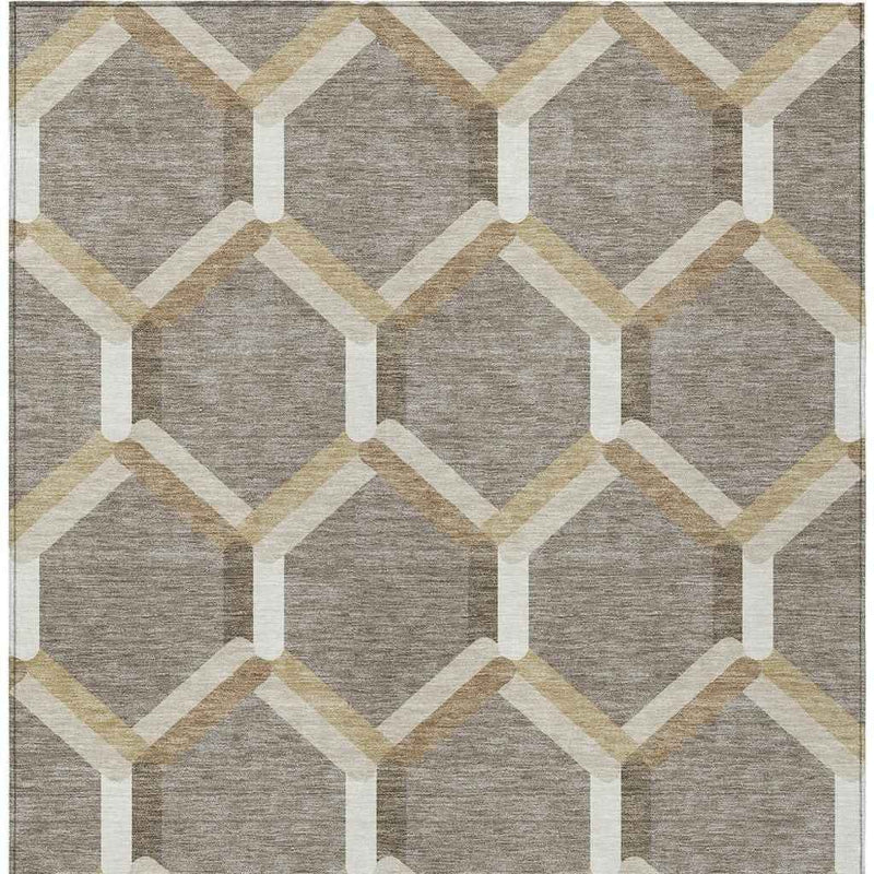 9' X 12' Taupe Beige And Ivory Geometric Washable Indoor Outdoor Area Rug
