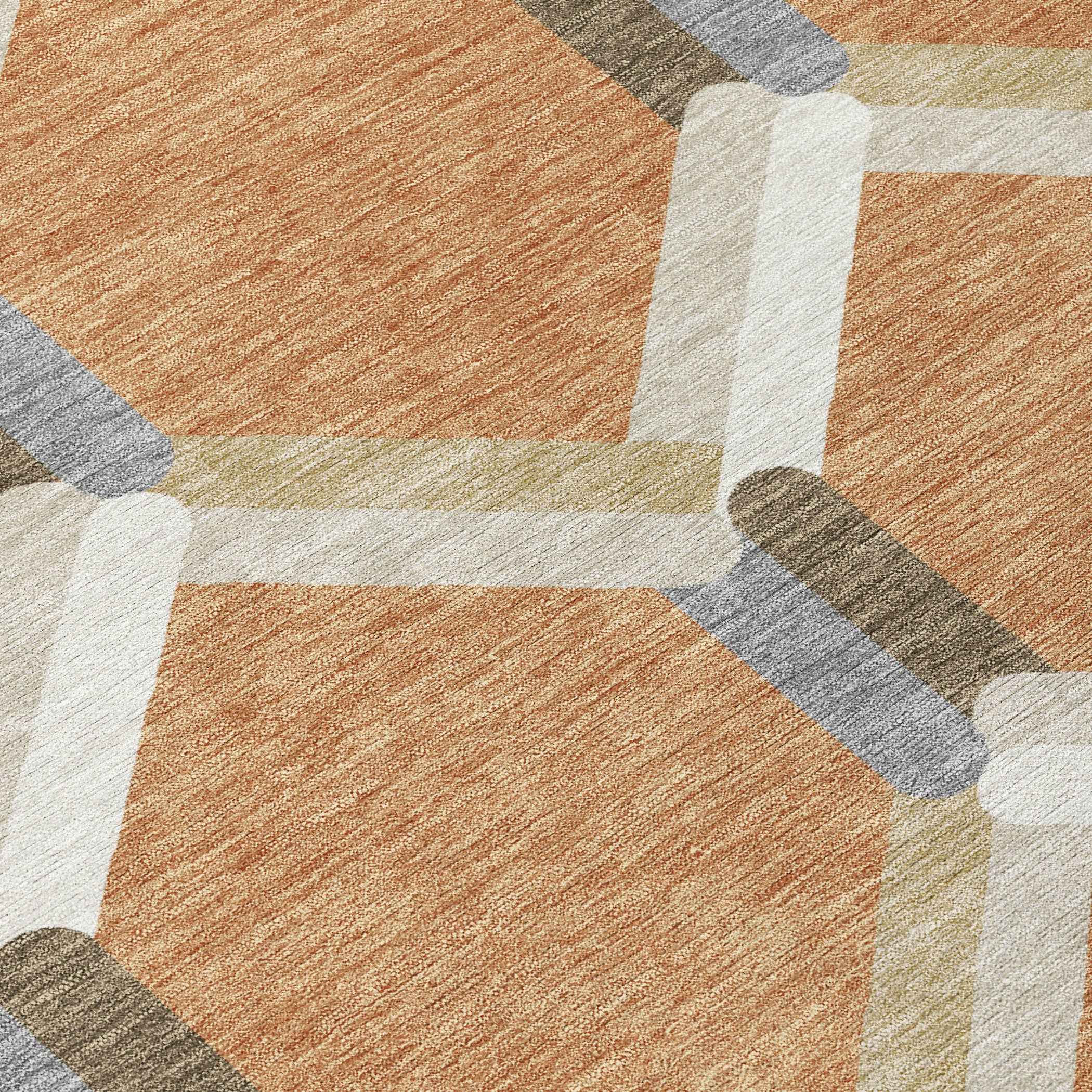 3' X 5' Copper Ivory And Gray Geometric Washable Indoor Outdoor Area Rug