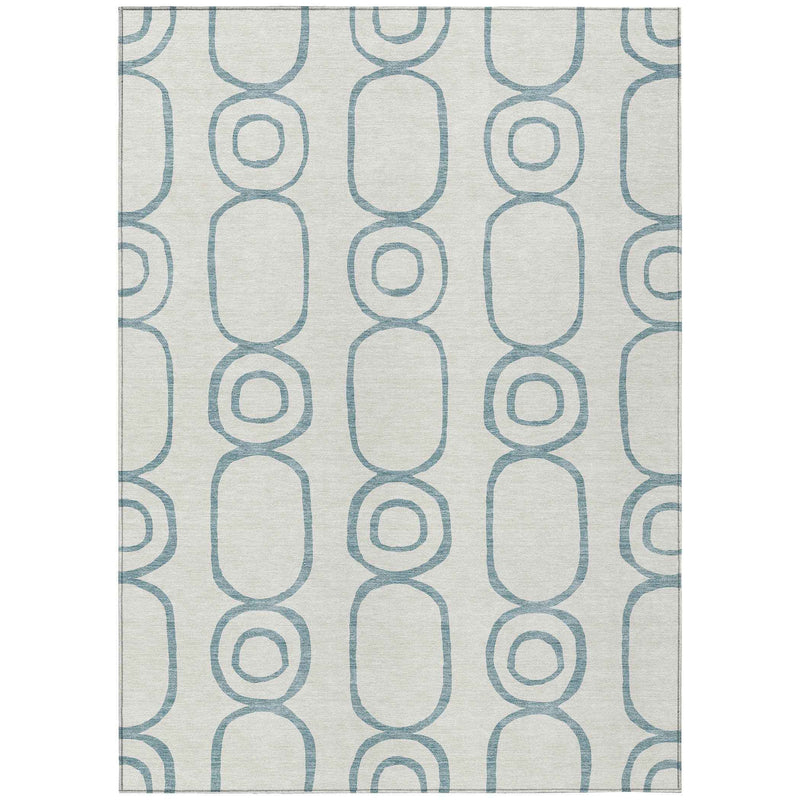 8' X 10' Teal Blue And Ivory Geometric Washable Indoor Outdoor Area Rug