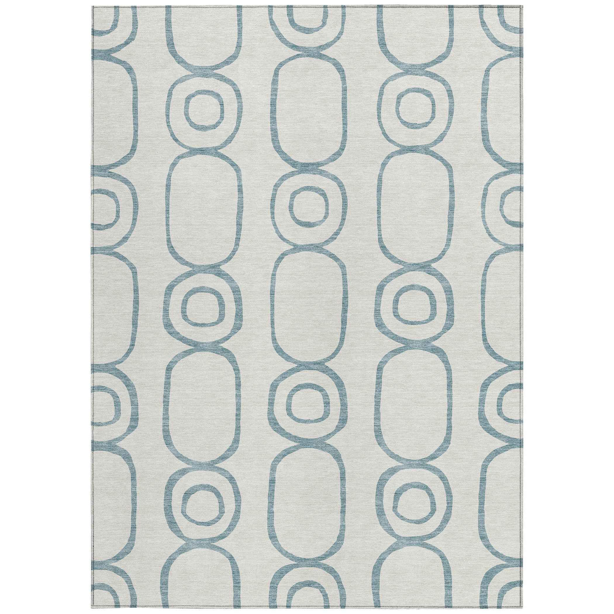 8' X 10' Teal Blue And Ivory Geometric Washable Indoor Outdoor Area Rug