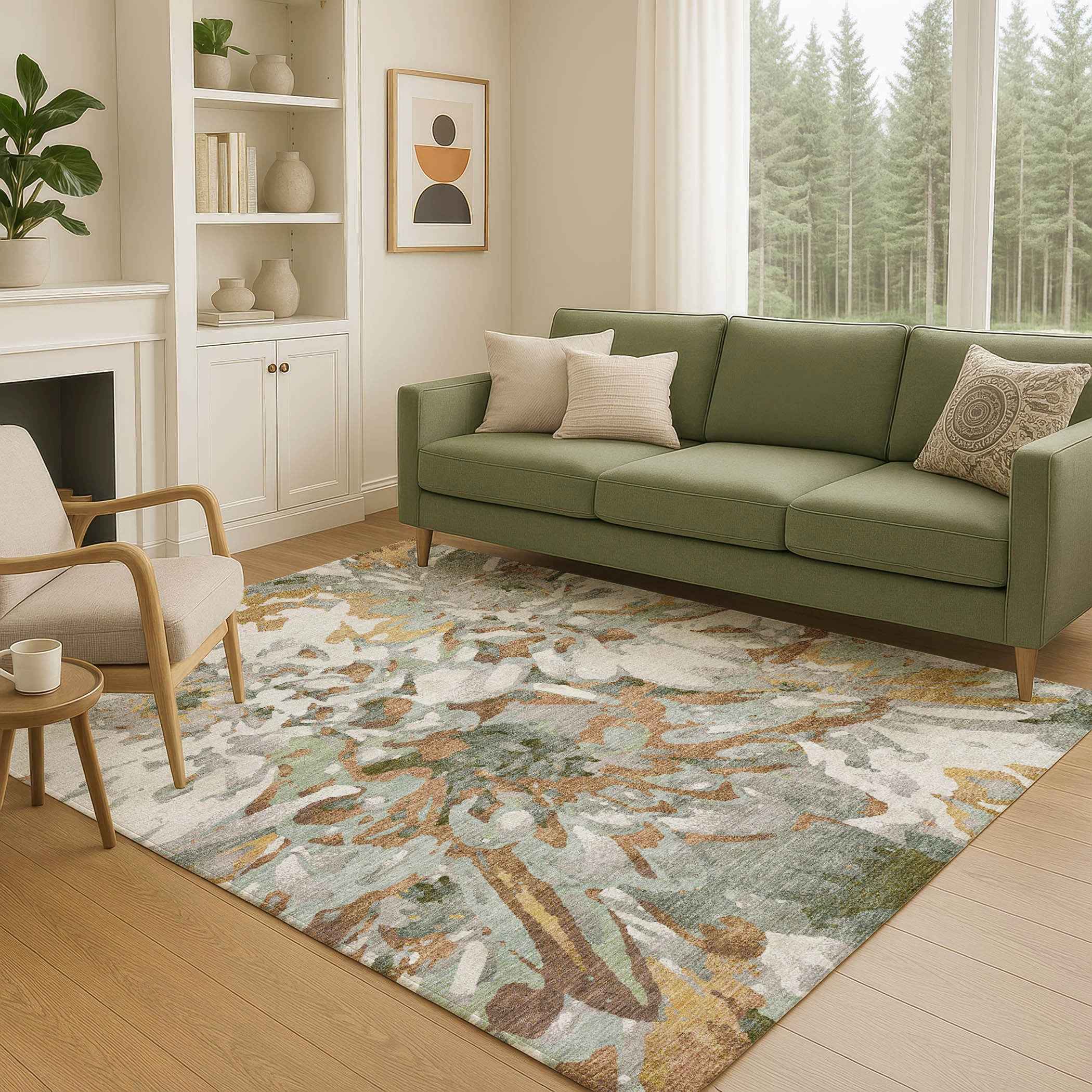 10' X 14' Copper Gray And Ivory Floral Washable Indoor Outdoor Area Rug