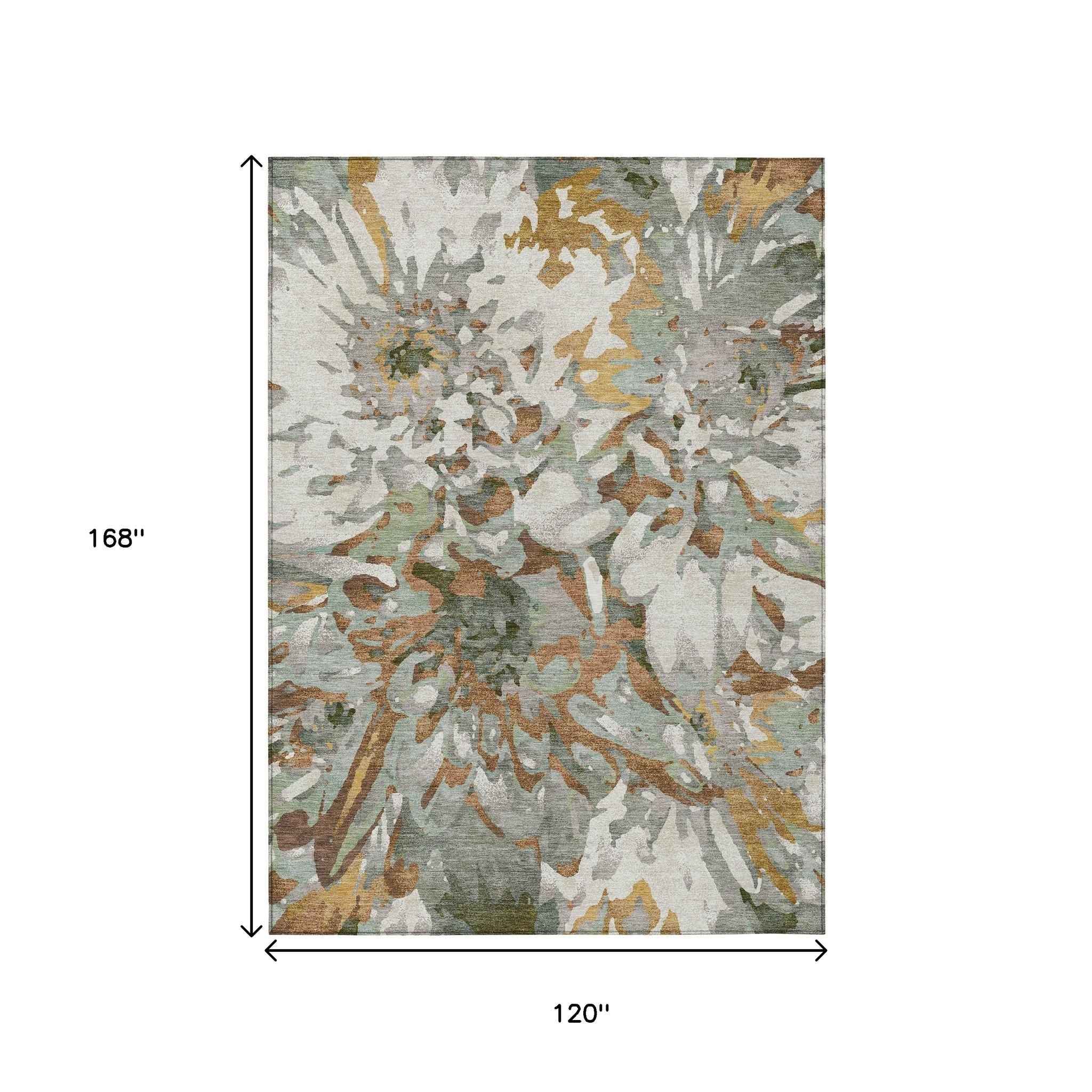 10' X 14' Copper Gray And Ivory Floral Washable Indoor Outdoor Area Rug