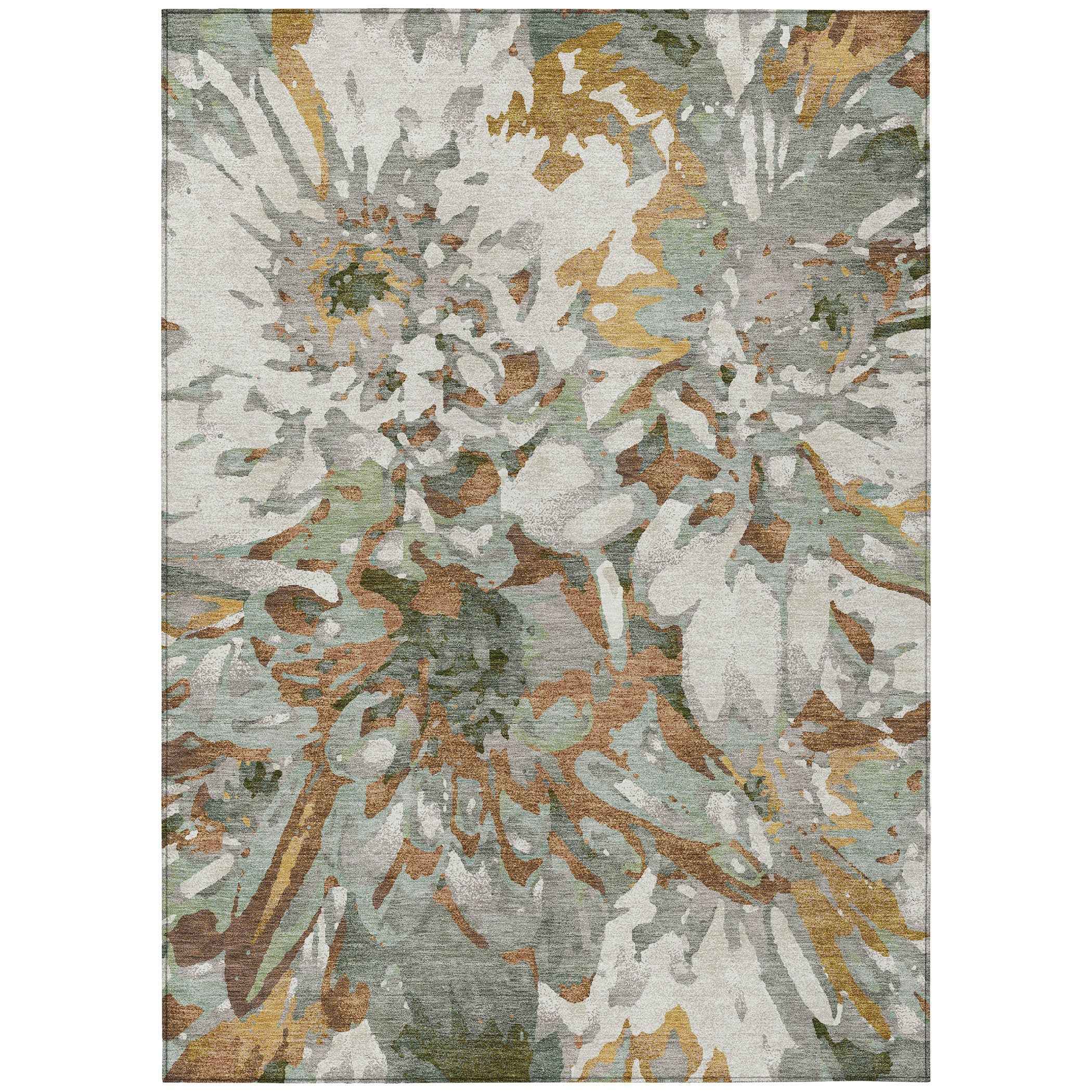 10' X 14' Copper Gray And Ivory Floral Washable Indoor Outdoor Area Rug