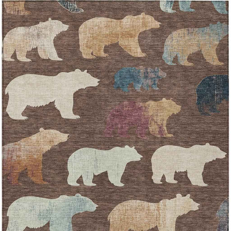 3' X 5' Chocolate Ivory And Blue Animal Print Washable Indoor Outdoor Area Rug