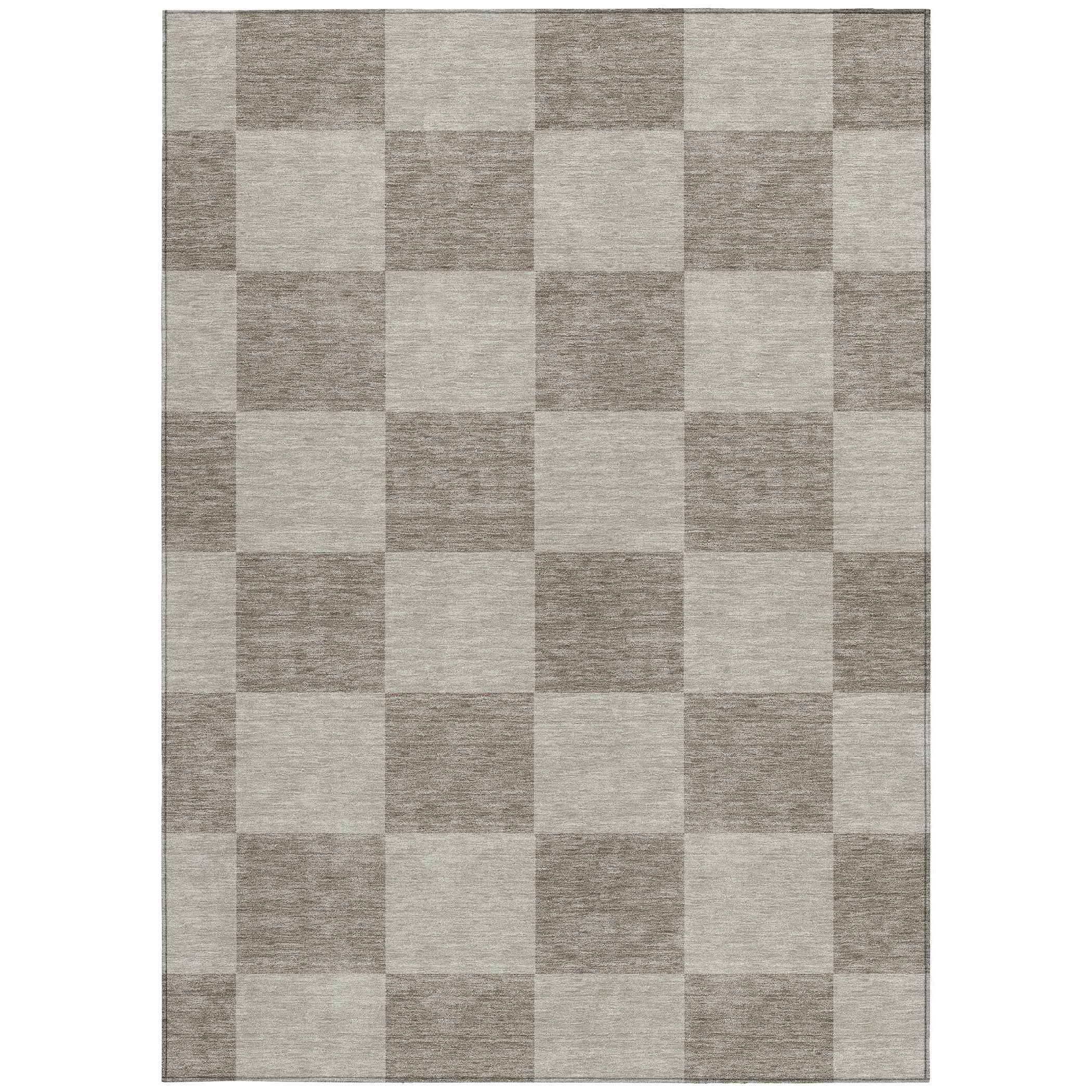 5' X 8' Khaki And Taupe Geometric Washable Indoor Outdoor Area Rug